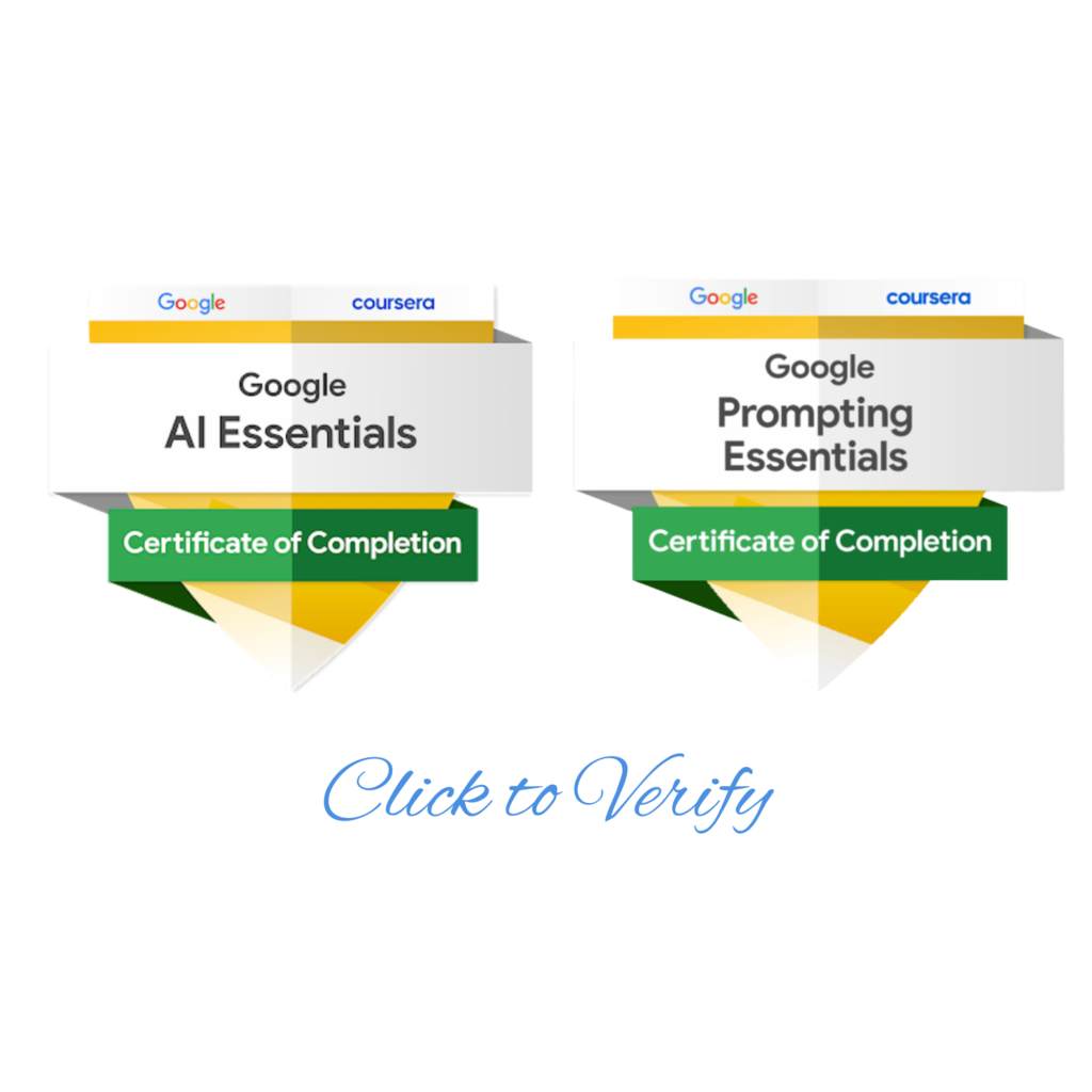 Human in the loop AI implementation provided by AI Strategies by Alisa shares AI credentials on the AI Strategies by Alisa. Google AI Essentials Badge, Google Prompting Essentials Badge for AI Strategies by Alisa