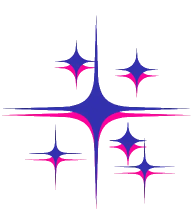 AI Strategies by Alisa icon with two sets of AI sparkles stacked. There is one large AI sparkle with five smaller AI sparkles within the four sections of the larger AI sparkle. One set of AI sparkles are in hot pink on the bottom with a dark blue set of AI sparkles on top, slightly offset from each other to show the concept of stacking AI strategies.